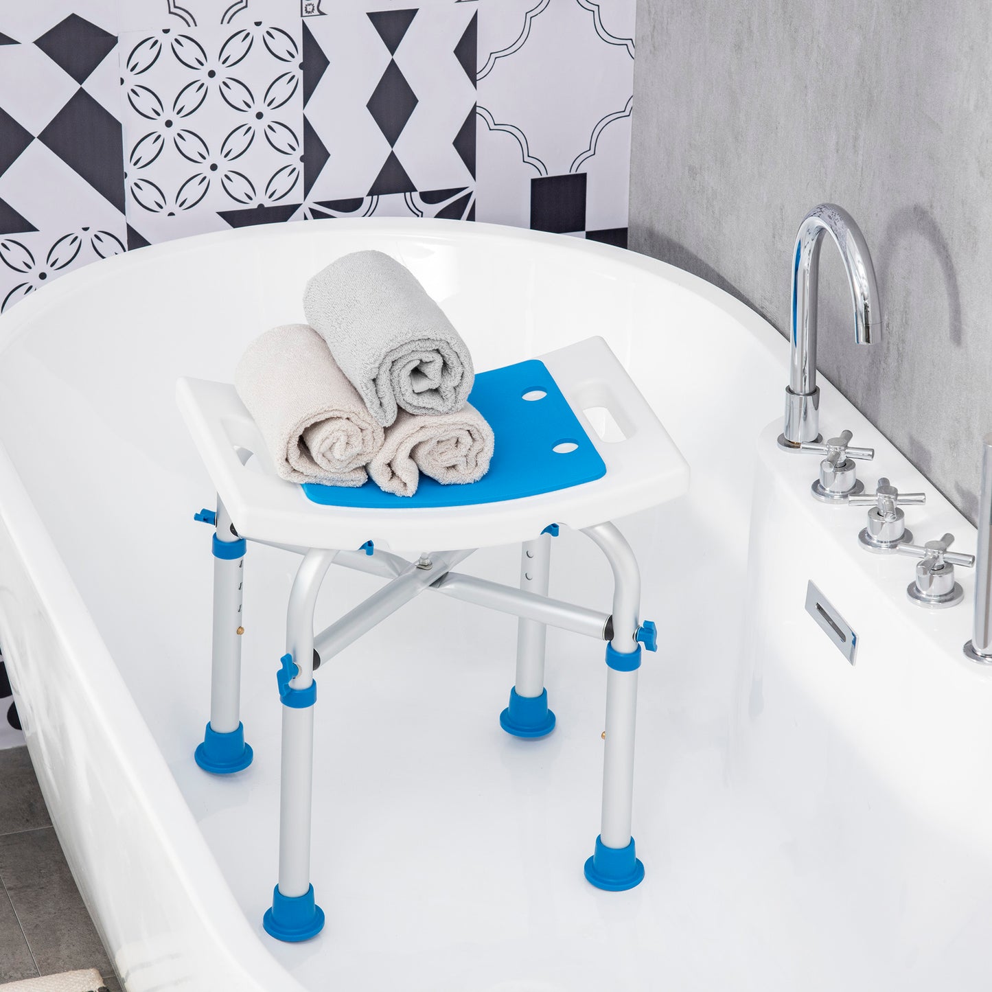 HOMCOM Height Adjustable Shower Chair, 16.7"W Aluminum Shower Stool for Inside Shower with Suction Cup Feet, EVA Padded Bath Seat for Senior, Elderly, Disabled