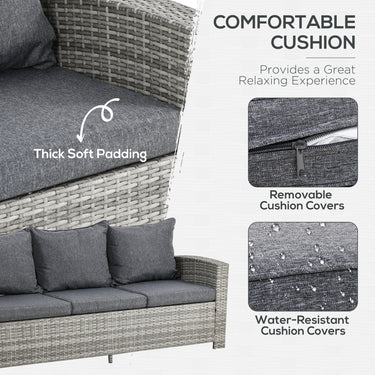 Outsunny 6 Pcs Patio Furniture Set, Rattan Outdoor Furniture Set with 3 Seater Sofa, Armchairs, Footstools and Table, Dark Grey