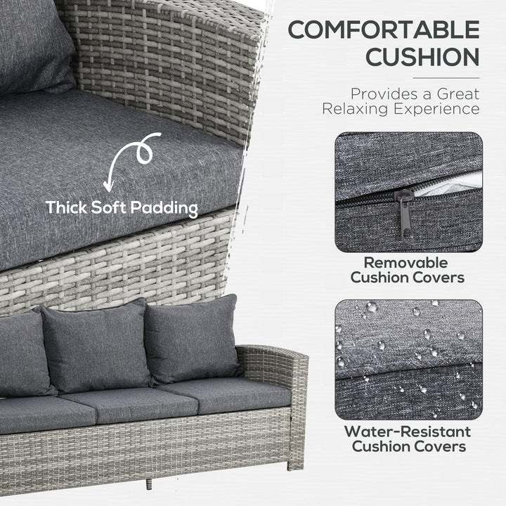 Outsunny 6 Pcs Patio Furniture Set, Rattan Outdoor Furniture Set with 3 Seater Sofa, Armchairs, Footstools and Table, Dark Grey