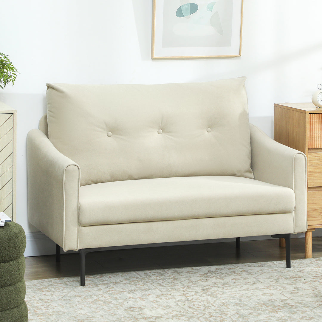 HOMCOM 2 Seater Sofa, Small Modern Couch with High-Resilience Foam, Thicken Padding, Button Tufted, Cream White