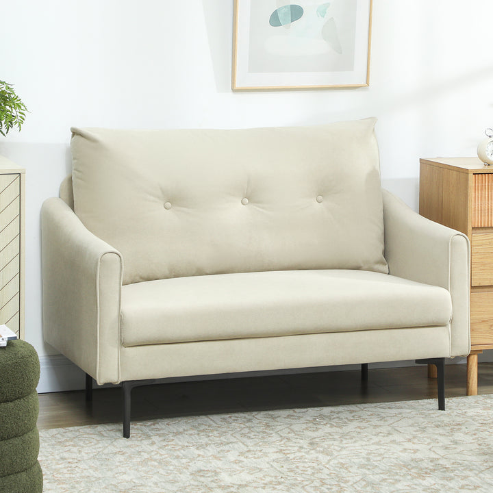 HOMCOM 2 Seater Sofa, Small Modern Couch with High-Resilience Foam, Thicken Padding, Button Tufted, Cream White