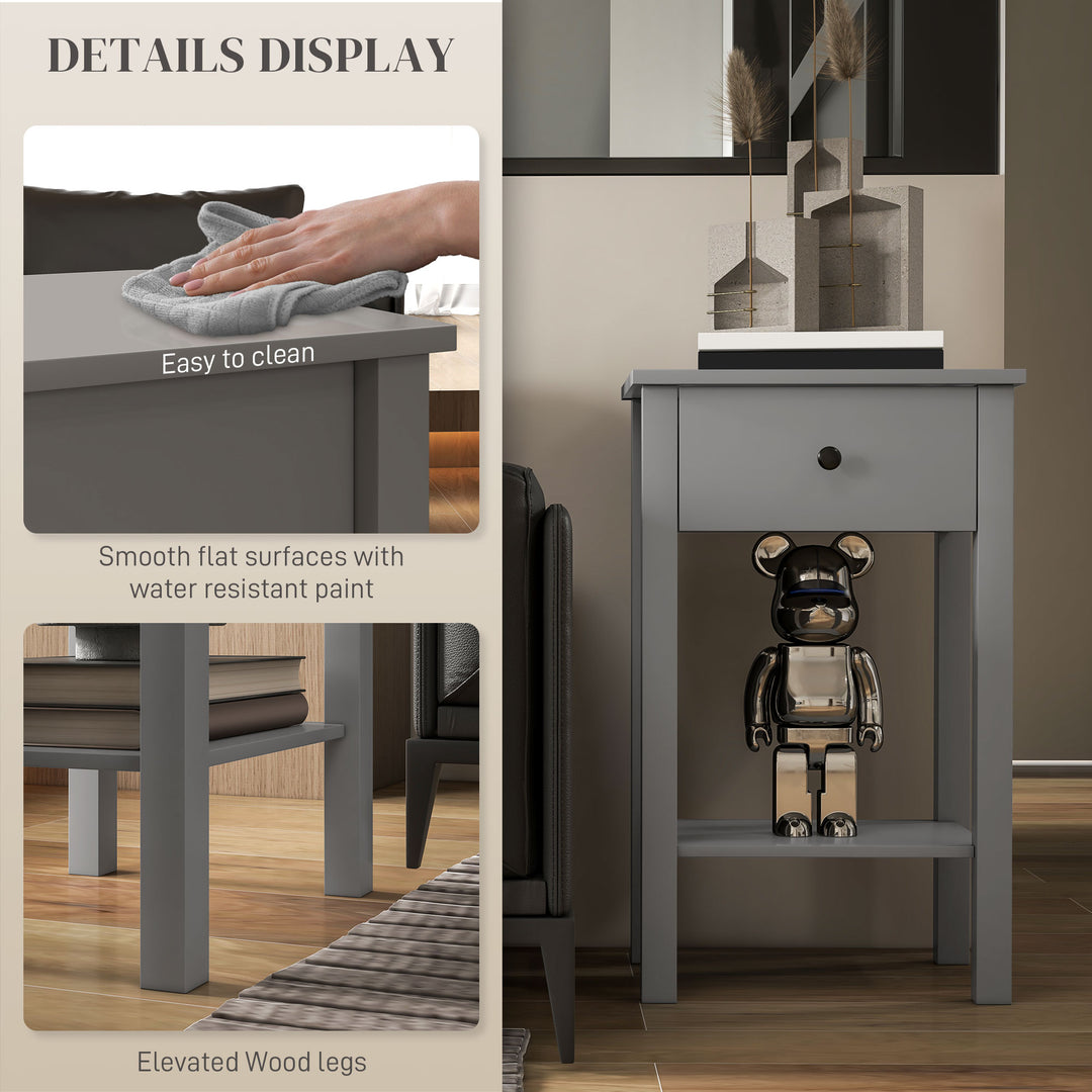 HOMCOM Side Table Set of 2, End Tables with Drawer and Bottom Shelf, 2-tier Nightstand for Bedroom, Living Room, White