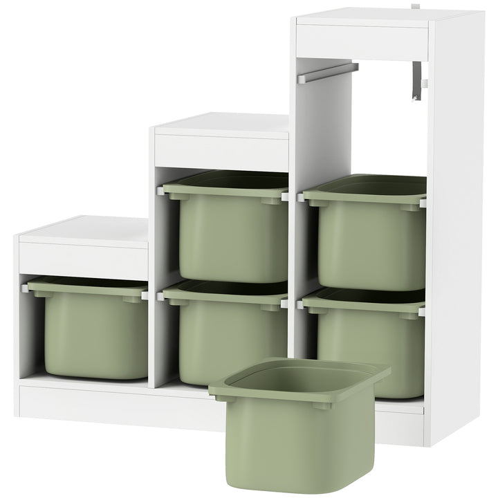Qaba 3 Layers Toy Storage Organizer Kids Bookshelf Children Toy Storage w/ 6 Plastic Bins, Grey