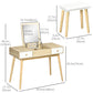 HOMCOM Makeup Vanity Desk with Flip Top Mirror and Cushioned Stool, Dressing Table Writing Desk with 2 Drawers and Storage Grids for Bedroom (White)
