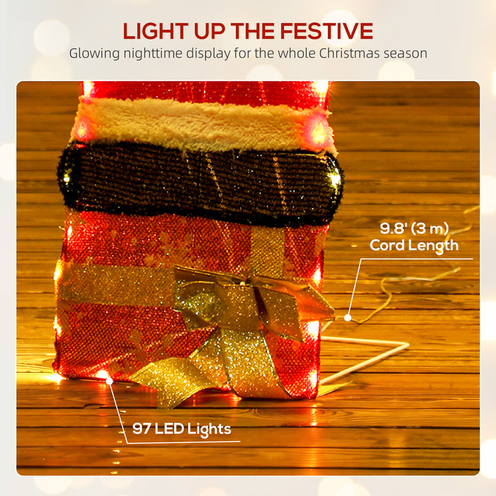 Outsunny 3ft Lighted Santa Claus, Light Up Christmas Decor with 97 LEDs, Stakes and Zip Ties, IP44 Waterproof for Indoor Outdoor