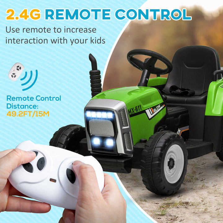 Aosom 12V Kids Ride on Tractor with Trailer, Remote Control, Music Start up Sound and Horn, USB, LED Lights, Red
