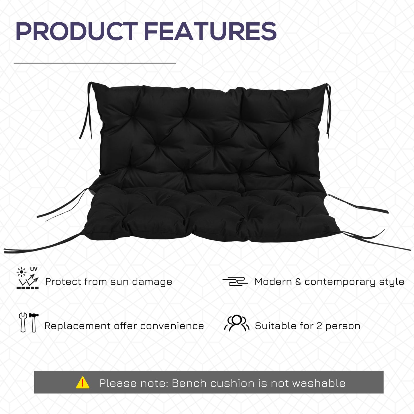 Outsunny Porch Swing Cushion Garden Bench Cushion with Backrest, Non-Slip 2-seater Thick Pad, Swing Chair Mat Replacement for Indoor and Outdoor, 39.4" x 38.6", Dark Grey