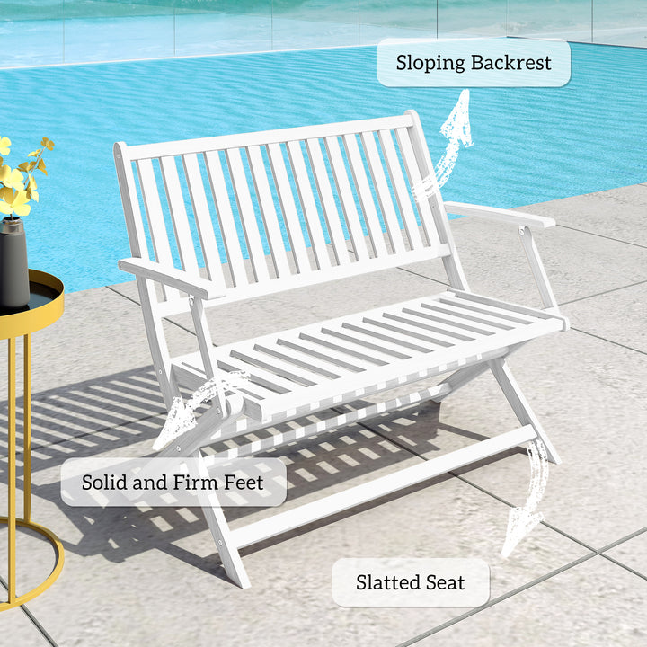 Outsunny 46.5" Foldable Wood Outdoor Bench with Backrest and Armrests for Outdoors, Patio, Porch, Park, Teak