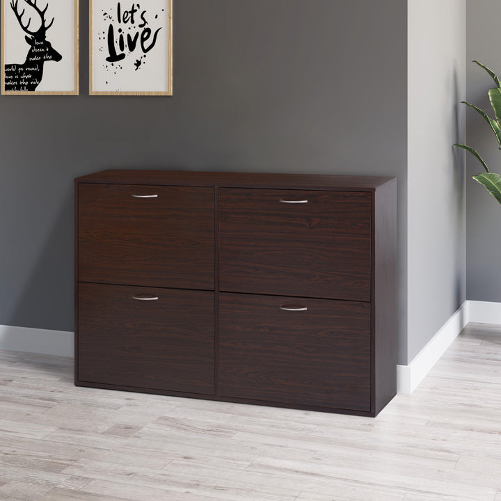 HOMCOM Flip Down Shoe Storage, Multi Cabinet, Wooden Shoe Rack, Entryway Shelf, 4 Drawer Organizer, Freestanding Unit, Brown