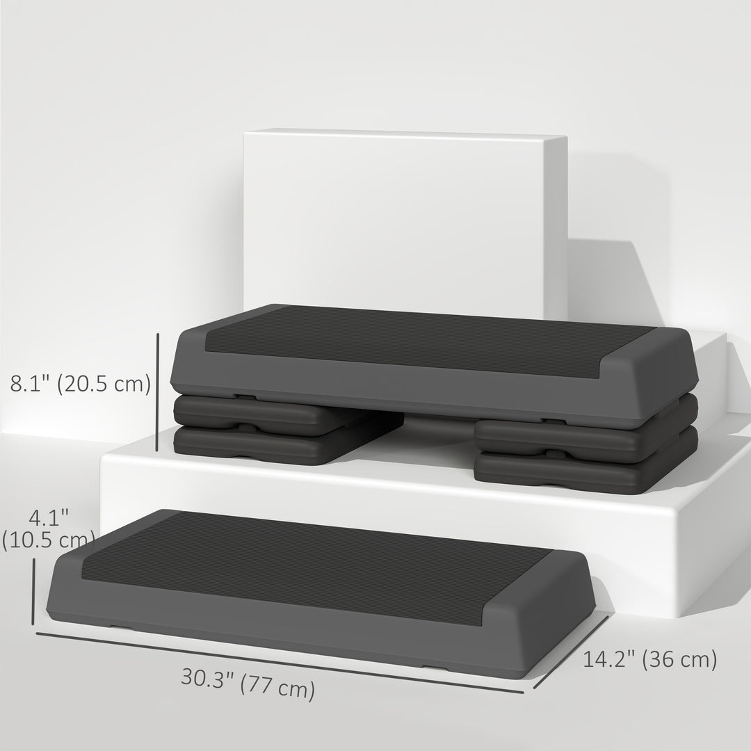 Soozier Adjustable Exercise Step Platform, 3-Level with Risers 4", 6", 8" Aerobic Stepper, 550lbs Weight Capacity, Grey