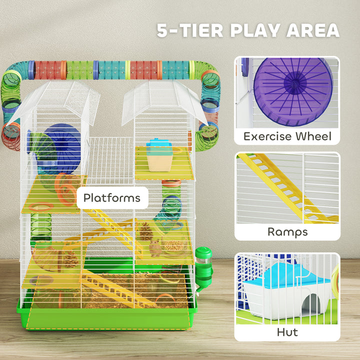 PawHut 18.5" Hamster Cage, 5 Tiers Small Animal House with Tunnel Tube System, Exercise Wheel, Water Bottle, Blue