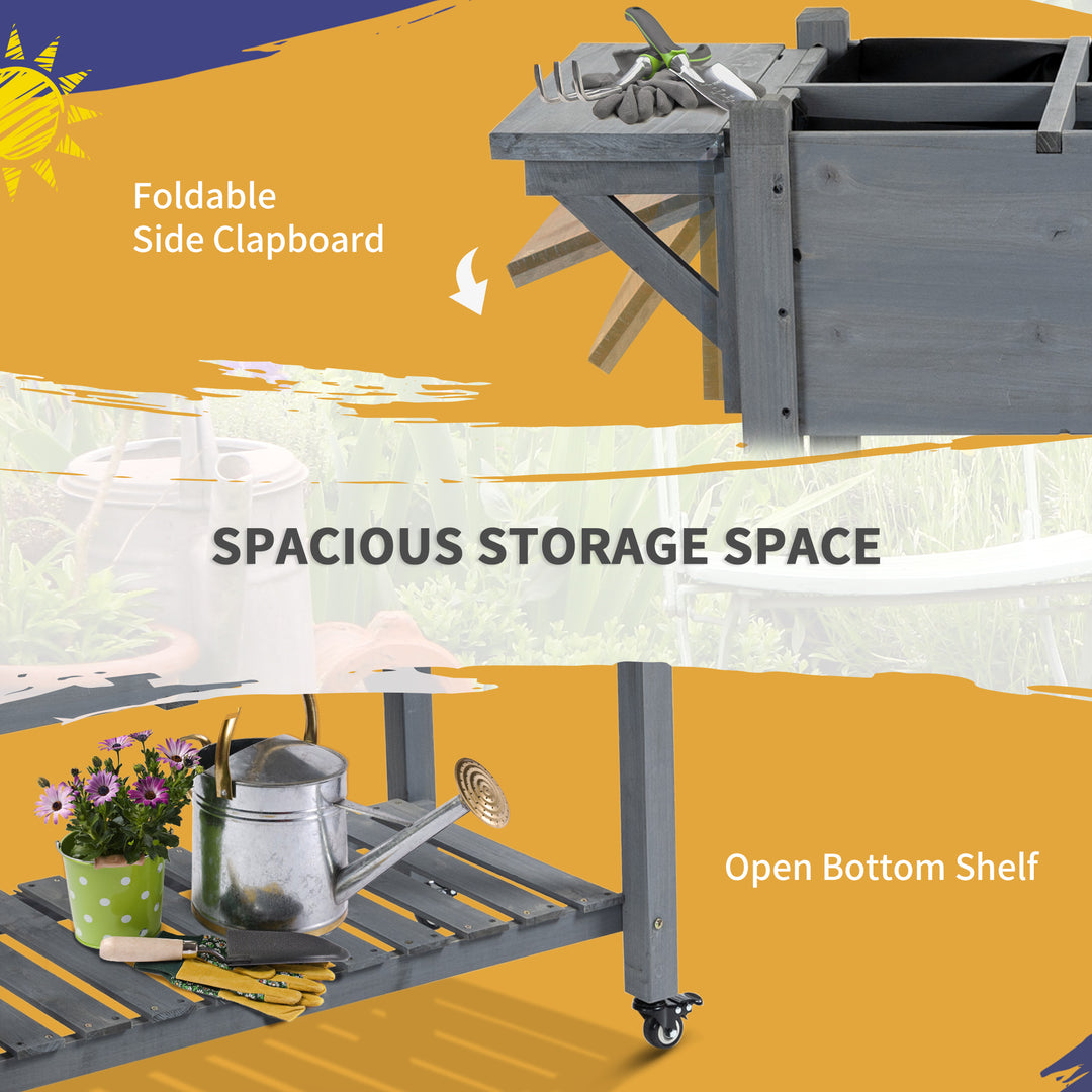 Outsunny Raised Garden Bed with 8 Grids and Storage Shelf, Elevated Planter Box with Legs, for Vegetables Flowers Herbs, Grey