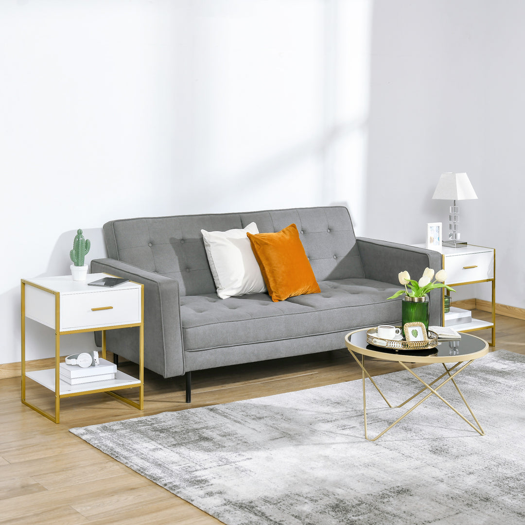 HOMCOM Nightstand Set of 2, Modern Bedside Table with Drawer and Shelf, Bedside Cabinets for Bedroom, White