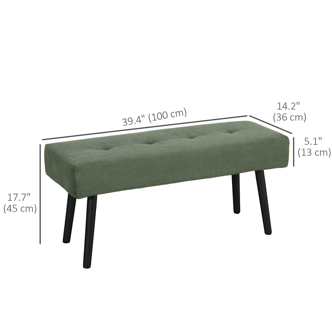 HOMCOM 39" Upholstered Ottoman Bench, Corduroy Entryway Bedroom Bench with Padded Seat and Steel Legs for Bedroom, Green