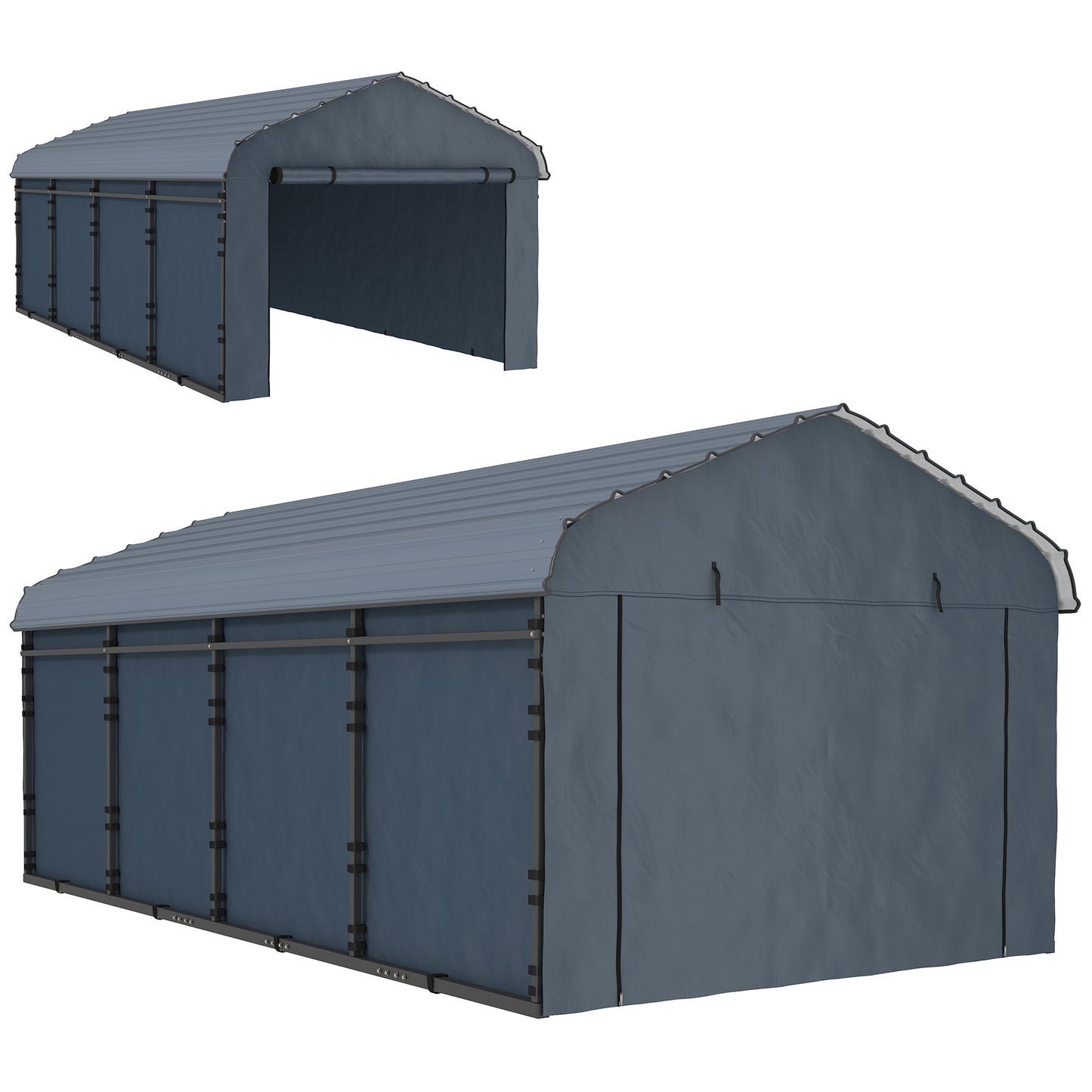 Outsunny 10' x 15' Metal Carport, Heavy Duty Garage Car Shelter with Galvanized Metal Roof and Removable Sidewalls, Dark Grey
