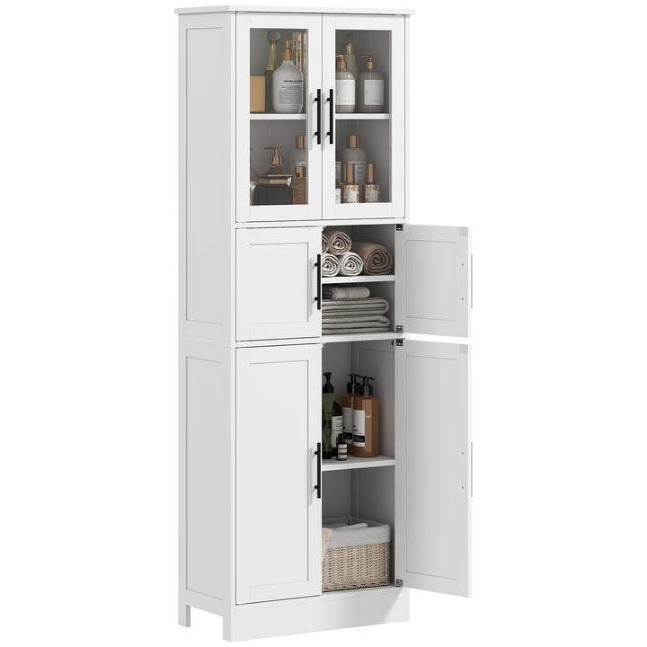HOMCOM 67" Tall Bathroom Storage Cabinet, Modern Freestanding Bathroom Cabinet with Glass Doors and Adjustable Shelves, White
