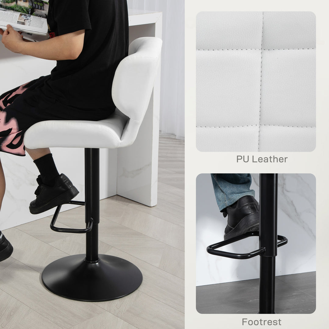 HOMCOM Swivel PU Leather Barstools Set of 2 Adjustable Bar Stools with Footrest Back for Kitchen Counter Dining Room Black