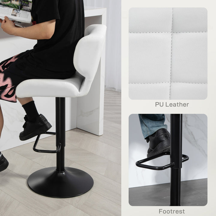 HOMCOM Swivel PU Leather Barstools Set of 2 Adjustable Bar Stools with Footrest Back for Kitchen Counter Dining Room Black