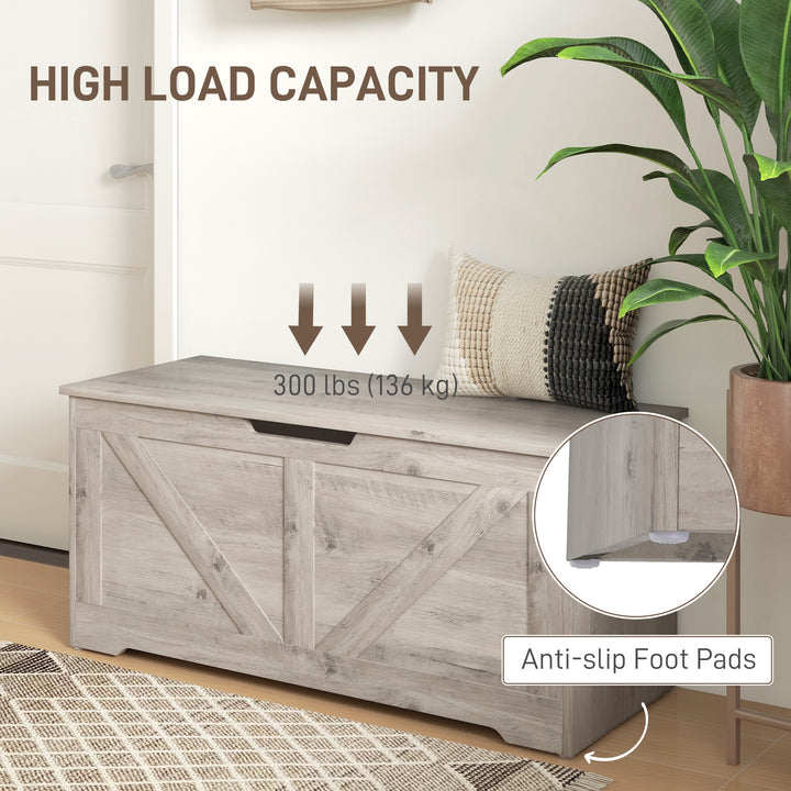 HOMCOM 39.4 Inches Storage Chest, Storage Trunk with 2 Safety Hinges, Wooden Box for Living Room, Black Wood Grain