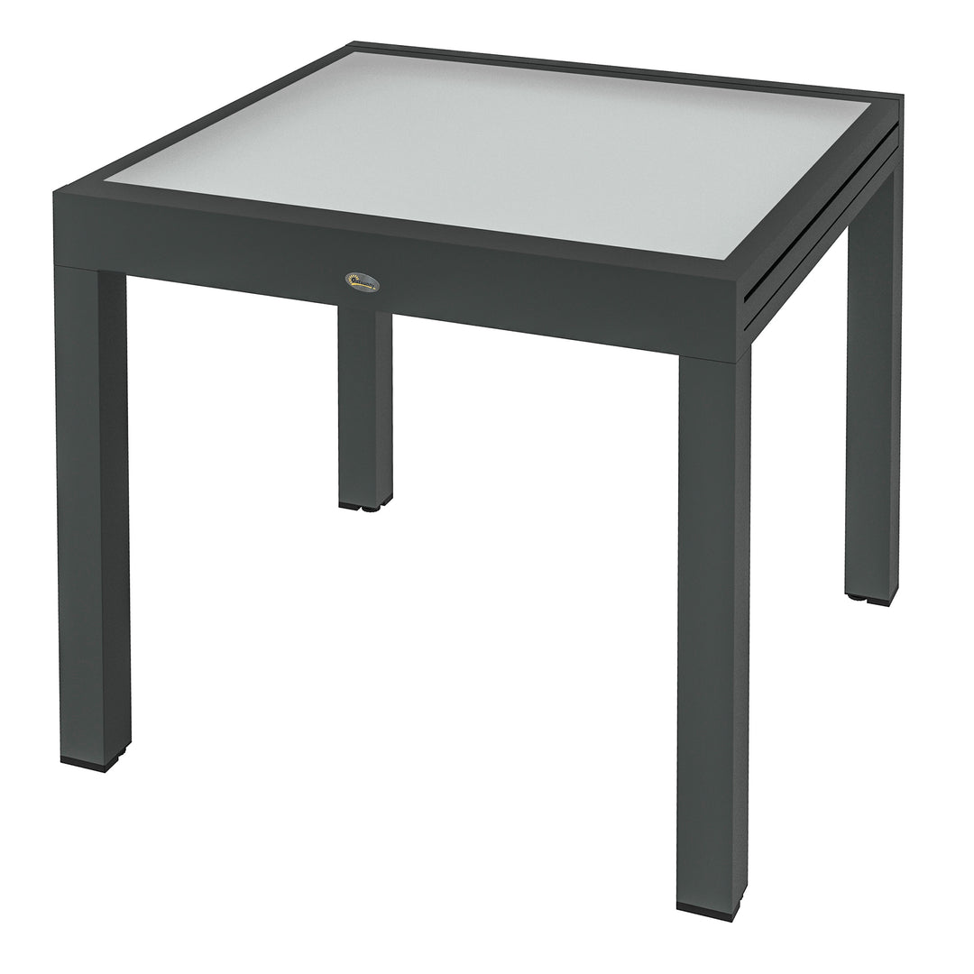 Outsunny 63" Extendable Outdoor Dining Table Patio Table with Aluminum Frame and Tempered Glass Tabletop, Black