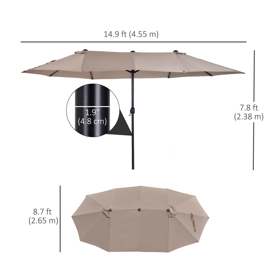 Outsunny 15ft Double-sided Patio Umbrella with Twin Canopy, Extra Large Outdoor Parasol with Crank for Pool, Deck, Market, Blue