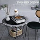 Outsunny Outdoor Rattan Dining Table, Patio Wicker Round Coffee Table with 2-Tier Storage Shelf, Brown