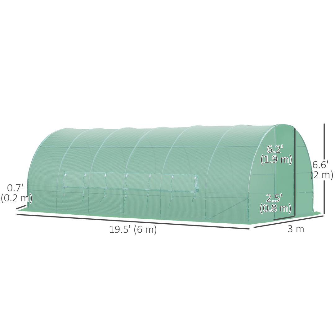 Outsunny 20x10x6.6ft Heavy Duty Outdoor Walk-in Tunnel Greenhouse Portable Garden Planting Warm House with PE Cover Green