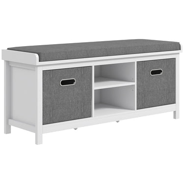 HOMCOM Shoe Storage Bench with Seat, Entryway Bench Seat with Cushion, 2 Drawers and Adjustable Shelf for Hallway, White
