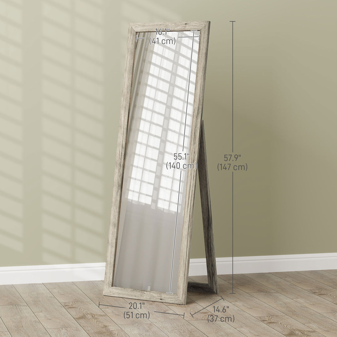 HOMCOM 58" x 20" Floor Standing Mirror, Full Body Mirror for Bedroom, Living Room, Oak