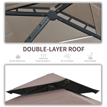 Outsunny 8' x 5' Grill Gazebo Double Tiered Tent Pavilion Grill Canopy Garden Sun Shade with 2-Tires Shelf