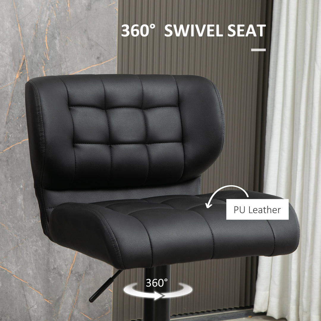 HOMCOM Swivel PU Leather Barstools Set of 2 Adjustable Bar Stools with Footrest Back for Kitchen Counter Dining Room Black