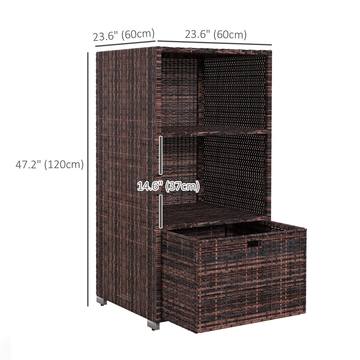 Outsunny Outdoor Storage Cabinet, Patio Storage Box Rack Rattan Wicker Pool Towel Valet Organizer Poolside Garden Lawn Bathroom Furniture Shelf w/ Shelf Drawer, Dark Brown