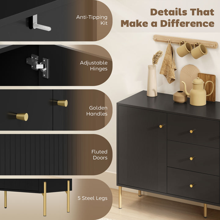 HOMCOM Buffet Cabinet, Modern Sideboard with 3 Soft-Close Drawers and 2 Adjustable Shelves for Living Room, Kitchen, Black