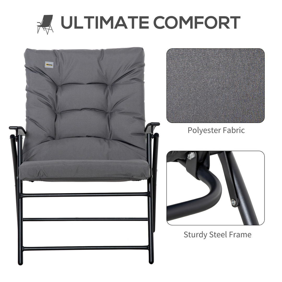 Outsunny Foldable Lounge Chair, Fabric Upholstered Recliner, Outdoor Lounger with Armrest, Metal Frame for Backyard, Grey
