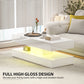 HOMCOM Coffee Table with Adjustable LED Lights, Modern Living Room Table with 2 Drawers, Open Shelf, Remote, High Gloss White