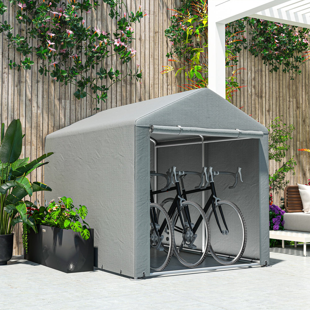 Outsunny Portable Bicycle Shed with Galvanised Steel Frame and Large Door, Waterproof Outdoor Shed for Garden Tools, Dark Grey