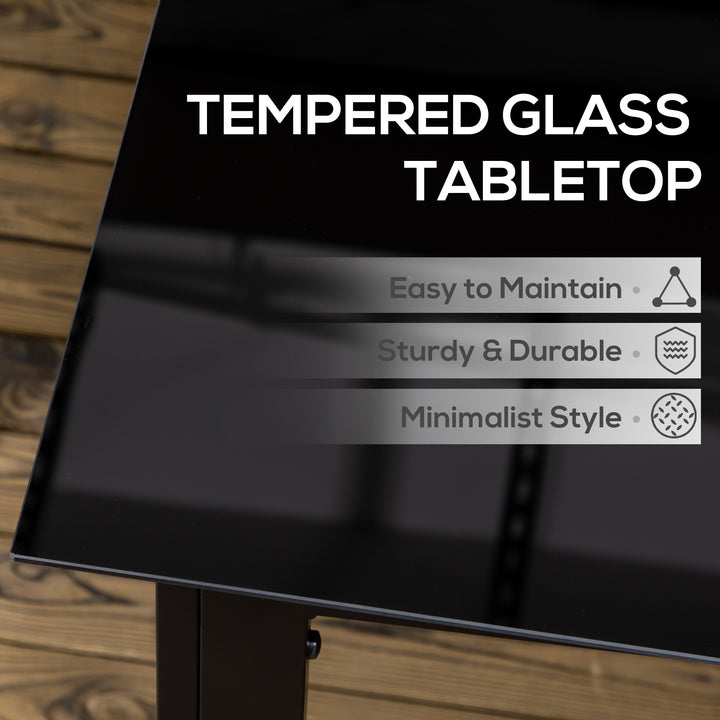 Outsunny Aluminium Outdoor Dining Table for 6, 59" x 35" Rectangle Patio Table with Tempered Glass Tabletop, for Garden, Backyard, Lawn, Balcony, Black