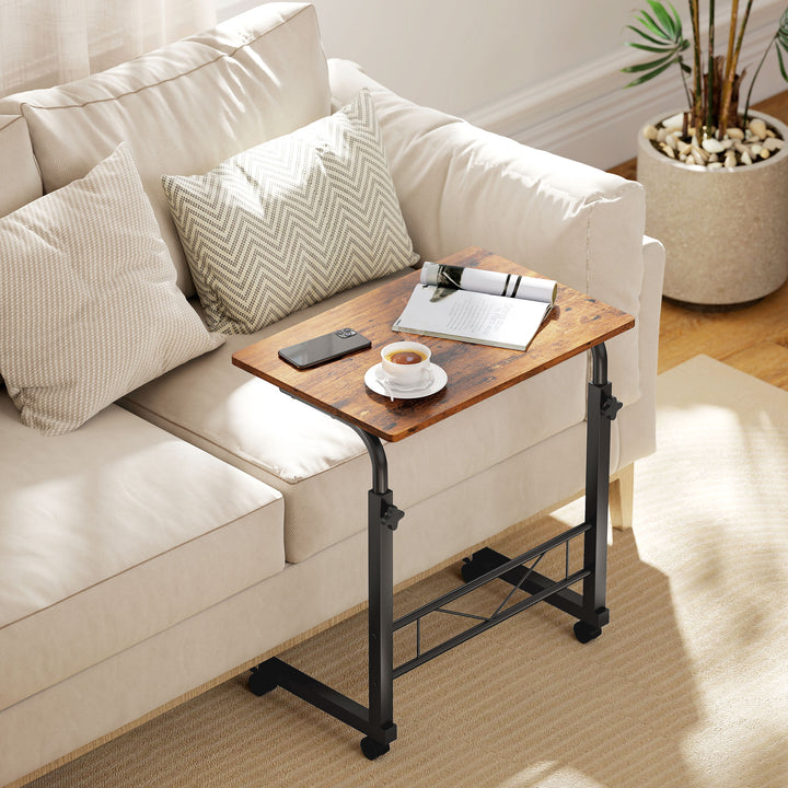 HOMCOM Mobile Standing Desk with Adjustable Height, 23.5 inch Stand Up Desk with Wheels, Natural Wood