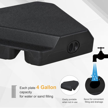 Outsunny Umbrella Stand Fitting 2" Poles and Steel Base with 4 Fillable Plastic Weights, 158lbs Sand or 132lbs Water Filled, Black