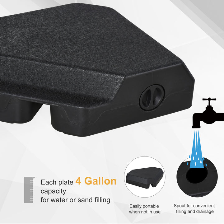 Outsunny Umbrella Stand Fitting 2" Poles and Steel Base with 4 Fillable Plastic Weights, 158lbs Sand or 132lbs Water Filled, Black