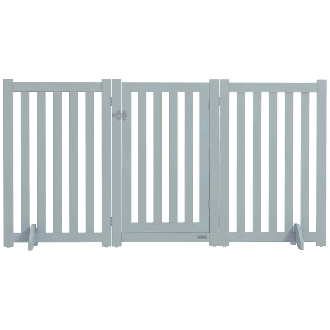 PawHut 31.5"H Foldable Dog Gate with Door, 3 Panels Freestanding Pet Gate Barriers Indoor with Support Feet, Puppy Fence for Small Medium Dogs, White