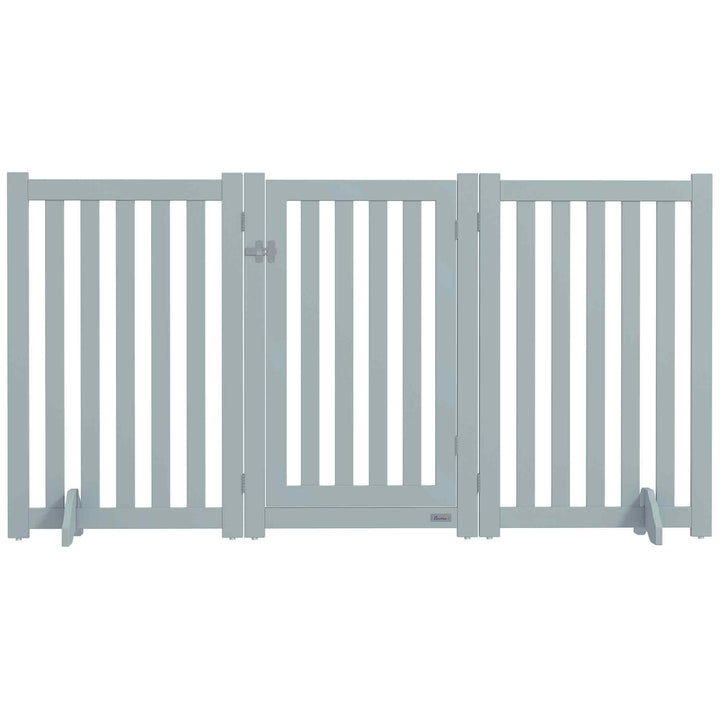 PawHut 31.5"H Foldable Dog Gate with Door, 3 Panels Freestanding Pet Gate Barriers Indoor with Support Feet, Puppy Fence for Small Medium Dogs, White