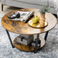 HOMCOM 2-Tier Round Coffee Table with Storage Shelf, Industrial Center Table with Steel Frame for Living Room, Rustic Brown