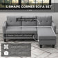 HOMCOM L-shaped Sofa, 3 Seater Couch with Ottoman, Corner Sofa with Thick Padded Cushion and Wood Legs, Dark Grey