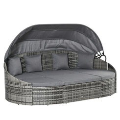Outsunny 4 Pieces Patio PE Wicker Round Daybed, Outdoor Rattan Garden Lounge Furniture Sets, Grey