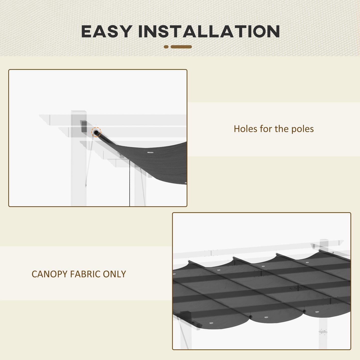 Outsunny Retractable Replacement Pergola Canopy for 10' x 10' Pergola, Pergola Cover Replacement, Cream White