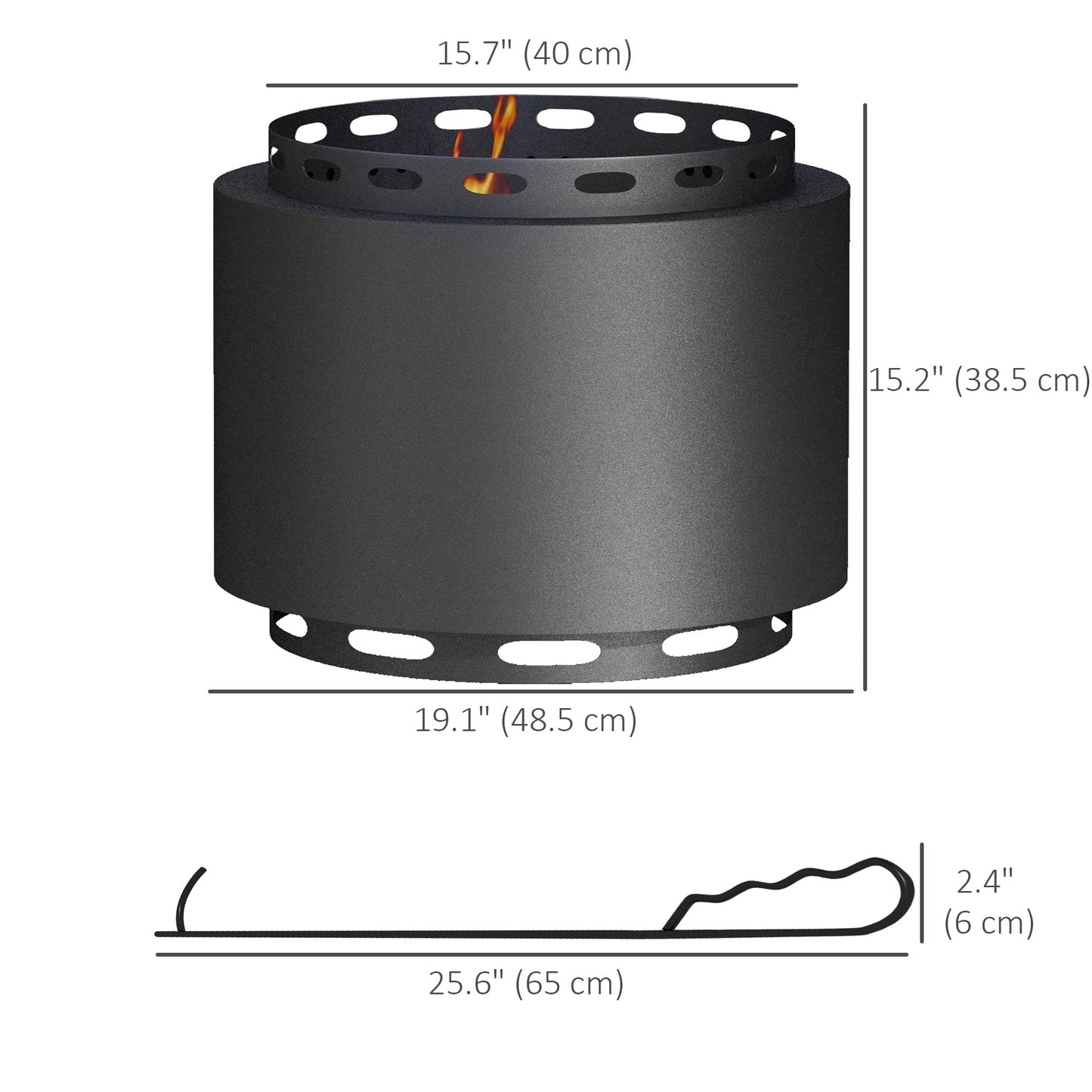 Outsunny Smokeless Fire Pit with Ash Catcher, Portable Wood Burning Firepit with Poker for Garden Camping Bonfire Party, Black