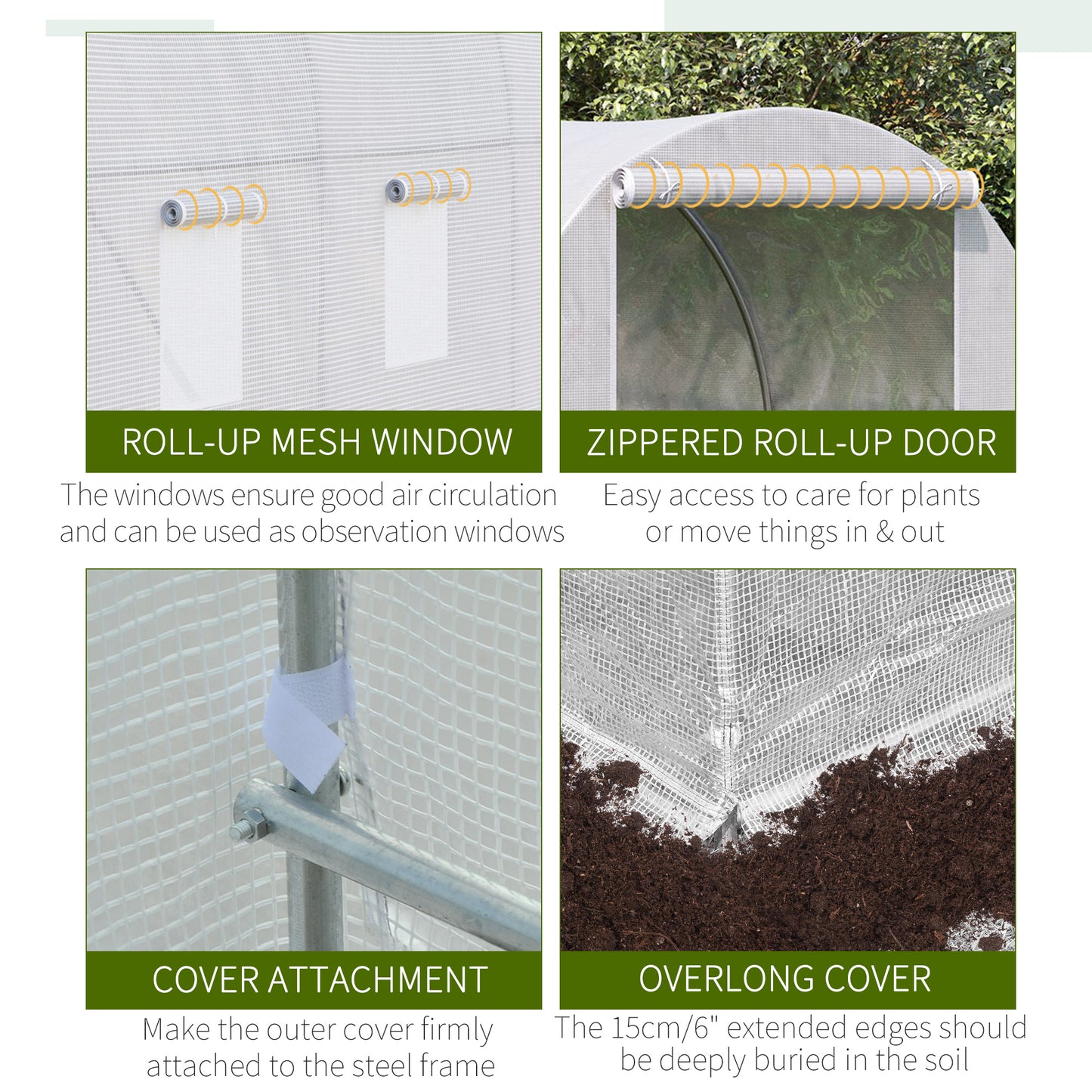 Outsunny 8.2x6.6x6.6ft Walk-in Tunnel Greenhouse Portable Garden Plant Growing Warm House with Door and Ventilation Window, White