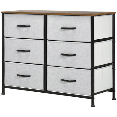 HOMCOM 6 Drawer Dresser for Bedroom, Fabric Chest of Drawers with Steel Frame, Wood Grain Top and Handles, Grey