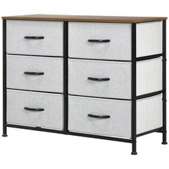 HOMCOM 6 Drawer Dresser for Bedroom, Fabric Chest of Drawers with Steel Frame, Wood Grain Top and Handles, Grey